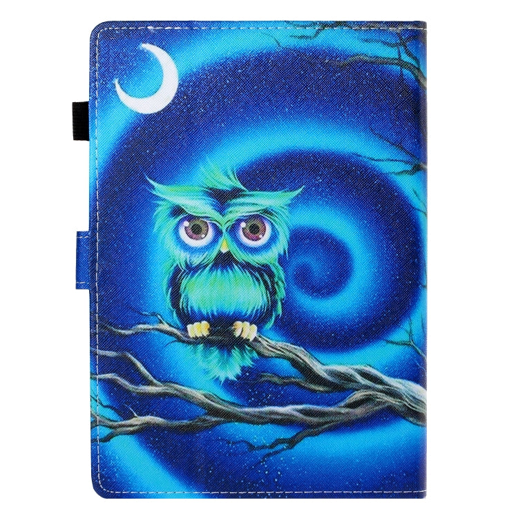 10 inch Universal Colored Drawing Horizontal Flip PU Leather Case with Holder & Card Slot(Moon Owl)