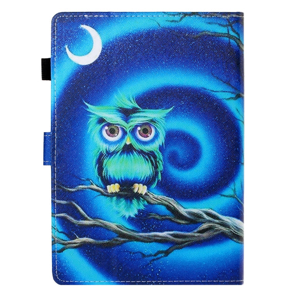 10 inch Universal Colored Drawing Horizontal Flip PU Leather Case with Holder & Card Slot(Moon Owl)