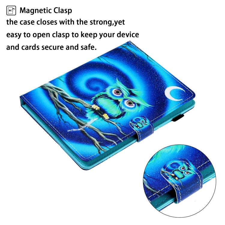 10 inch Universal Colored Drawing Horizontal Flip PU Leather Case with Holder & Card Slot(Moon Owl)