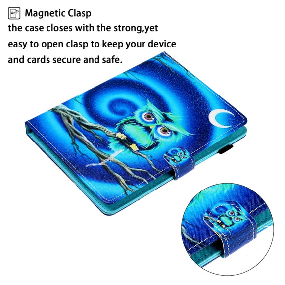 10 inch Universal Colored Drawing Horizontal Flip PU Leather Case with Holder & Card Slot(Moon Owl)