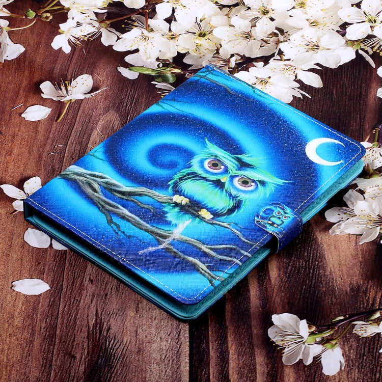 10 inch Universal Colored Drawing Horizontal Flip PU Leather Case with Holder & Card Slot(Moon Owl)