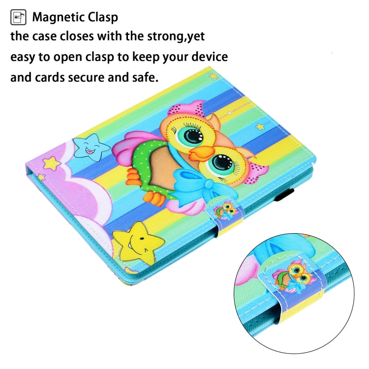 10 inch Universal Colored Drawing Horizontal Flip PU Leather Case with Holder & Card Slot(Rainbow Owl)