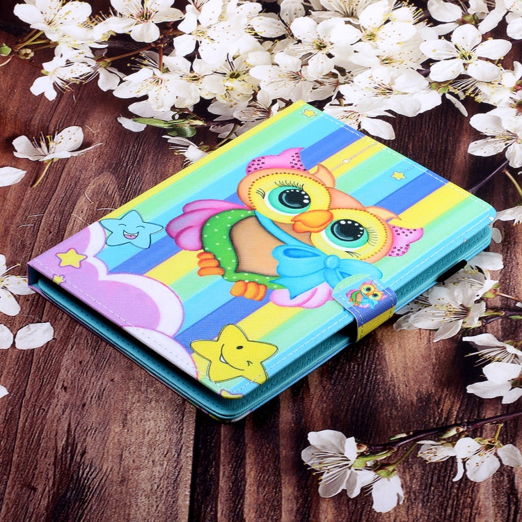 10 inch Universal Colored Drawing Horizontal Flip PU Leather Case with Holder & Card Slot(Rainbow Owl)