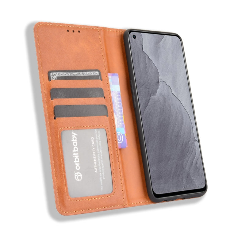 For OPPO Realme GT Master Magnetic Buckle Retro Pattern Horizontal Flip Leather Case with Holder & Card Slot & Wallet(Brown)