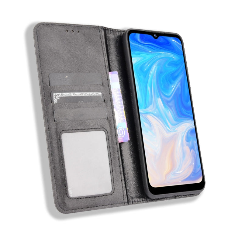 For Doogee N40 Pro Magnetic Buckle Retro Pattern Horizontal Flip Leather Case with Holder & Card Slot & Wallet(Black)