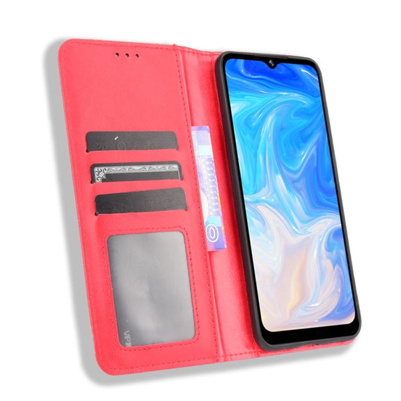 For Doogee N40 Pro Magnetic Buckle Retro Pattern Horizontal Flip Leather Case with Holder & Card Slot & Wallet(Red)
