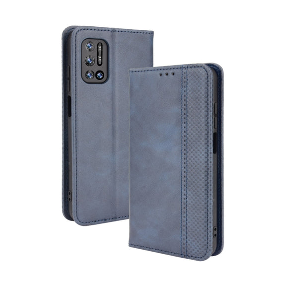 For Doogee N40 Pro Magnetic Buckle Retro Pattern Horizontal Flip Leather Case with Holder & Card Slot & Wallet(Blue)