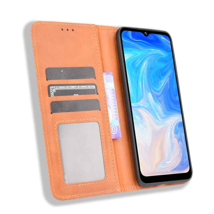 For Doogee N40 Pro Magnetic Buckle Retro Pattern Horizontal Flip Leather Case with Holder & Card Slot & Wallet(Brown)