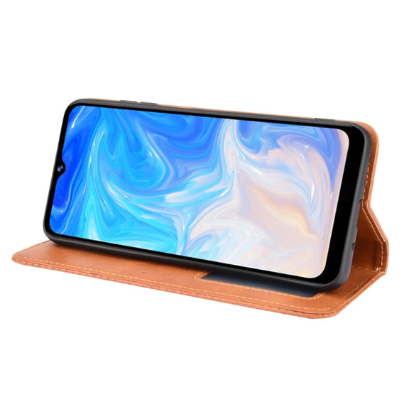 For Doogee N40 Pro Magnetic Buckle Retro Pattern Horizontal Flip Leather Case with Holder & Card Slot & Wallet(Brown)