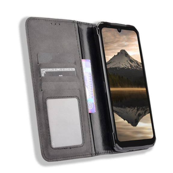 For Doogee S86 / S86 Pro Magnetic Buckle Retro Pattern Horizontal Flip Leather Case with Holder & Card Slot & Wallet(Black)