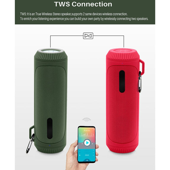 NewRixing NR-4016A TWS Outdoor Splashproof Bluetooth Speaker with Carabiner Handle & SOS Flashlight(Red)