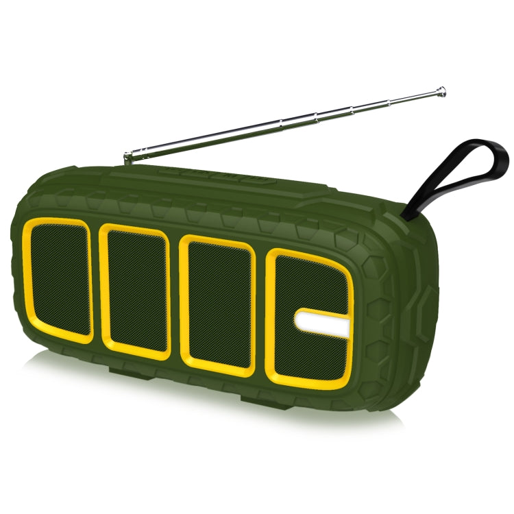 NewRixing NR-5018FM Outdoor Portable Bluetooth Speaker with Antenna, Support Hands-free Call / TF Card / FM / U Disk(Green+Yellow)