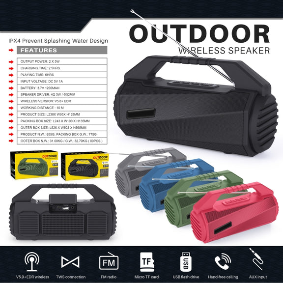 NewRixing NR-4025FM Outdoor Splash-proof Water Portable Bluetooth Speaker, Support Hands-free Call / TF Card / FM / U Disk(Grey)