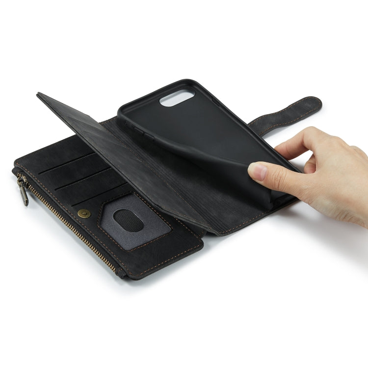 CaseMe-C30 PU + TPU Multifunctional Horizontal Flip Leather Case with Holder & Card Slot & Wallet & Zipper Pocket For iPhone 8 Plus & 7 Plus & 6 Plus(Black)