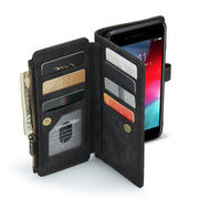 CaseMe-C30 PU + TPU Multifunctional Horizontal Flip Leather Case with Holder & Card Slot & Wallet & Zipper Pocket For iPhone 8 Plus & 7 Plus & 6 Plus(Black)