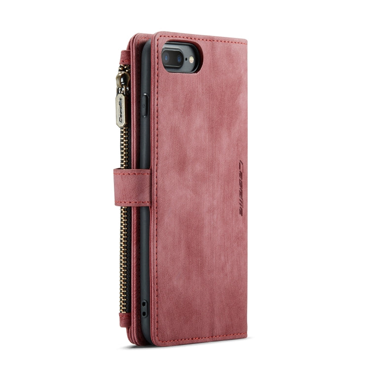 CaseMe-C30 PU + TPU Multifunctional Horizontal Flip Leather Case with Holder & Card Slot & Wallet & Zipper Pocket For iPhone 8 Plus & 7 Plus & 6 Plus(Red)