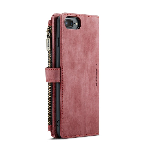 CaseMe-C30 PU + TPU Multifunctional Horizontal Flip Leather Case with Holder & Card Slot & Wallet & Zipper Pocket For iPhone 8 Plus & 7 Plus & 6 Plus(Red)