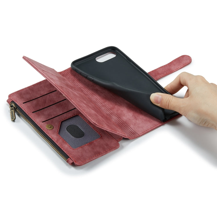 CaseMe-C30 PU + TPU Multifunctional Horizontal Flip Leather Case with Holder & Card Slot & Wallet & Zipper Pocket For iPhone 8 Plus & 7 Plus & 6 Plus(Red)