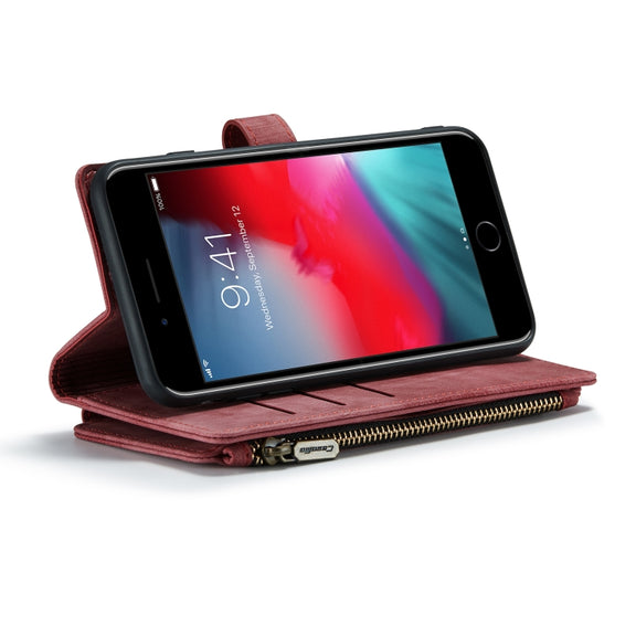 CaseMe-C30 PU + TPU Multifunctional Horizontal Flip Leather Case with Holder & Card Slot & Wallet & Zipper Pocket For iPhone 8 Plus & 7 Plus & 6 Plus(Red)