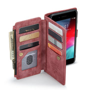 CaseMe-C30 PU + TPU Multifunctional Horizontal Flip Leather Case with Holder & Card Slot & Wallet & Zipper Pocket For iPhone 8 Plus & 7 Plus & 6 Plus(Red)