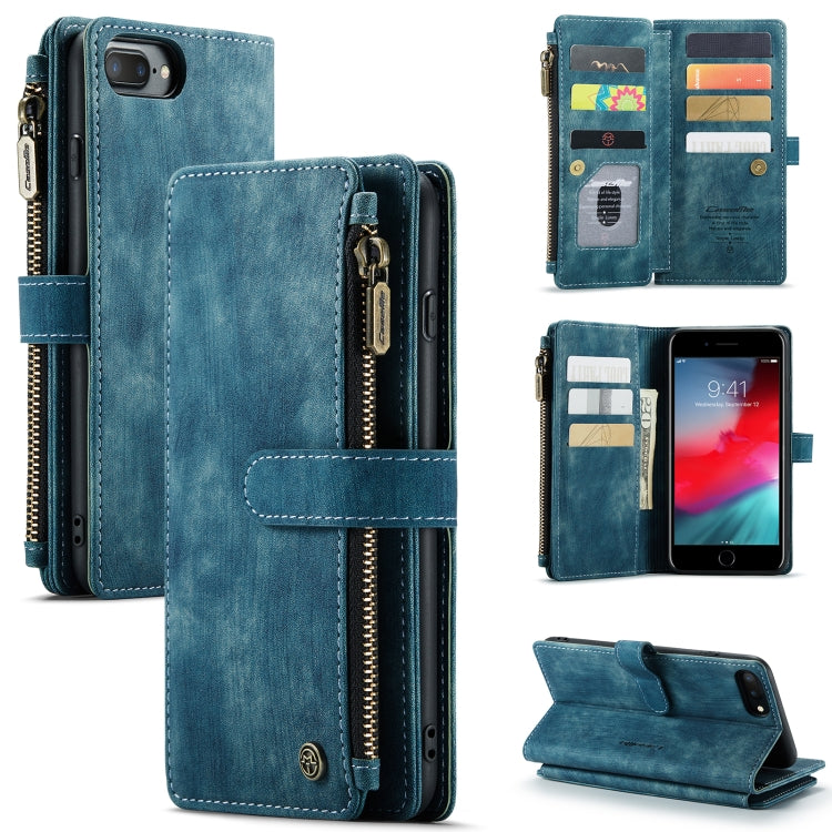 CaseMe-C30 PU + TPU Multifunctional Horizontal Flip Leather Case with Holder & Card Slot & Wallet & Zipper Pocket For iPhone 8 Plus & 7 Plus & 6 Plus(Blue)