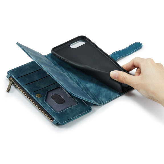 CaseMe-C30 PU + TPU Multifunctional Horizontal Flip Leather Case with Holder & Card Slot & Wallet & Zipper Pocket For iPhone 8 Plus & 7 Plus & 6 Plus(Blue)