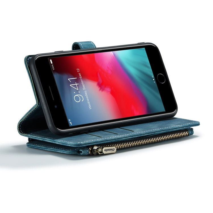CaseMe-C30 PU + TPU Multifunctional Horizontal Flip Leather Case with Holder & Card Slot & Wallet & Zipper Pocket For iPhone 8 Plus & 7 Plus & 6 Plus(Blue)