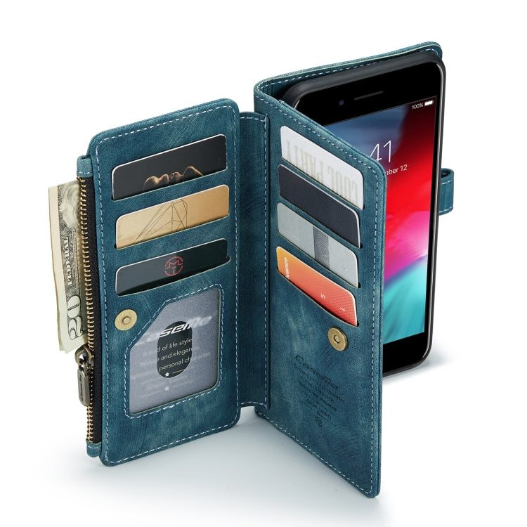CaseMe-C30 PU + TPU Multifunctional Horizontal Flip Leather Case with Holder & Card Slot & Wallet & Zipper Pocket For iPhone 8 Plus & 7 Plus & 6 Plus(Blue)