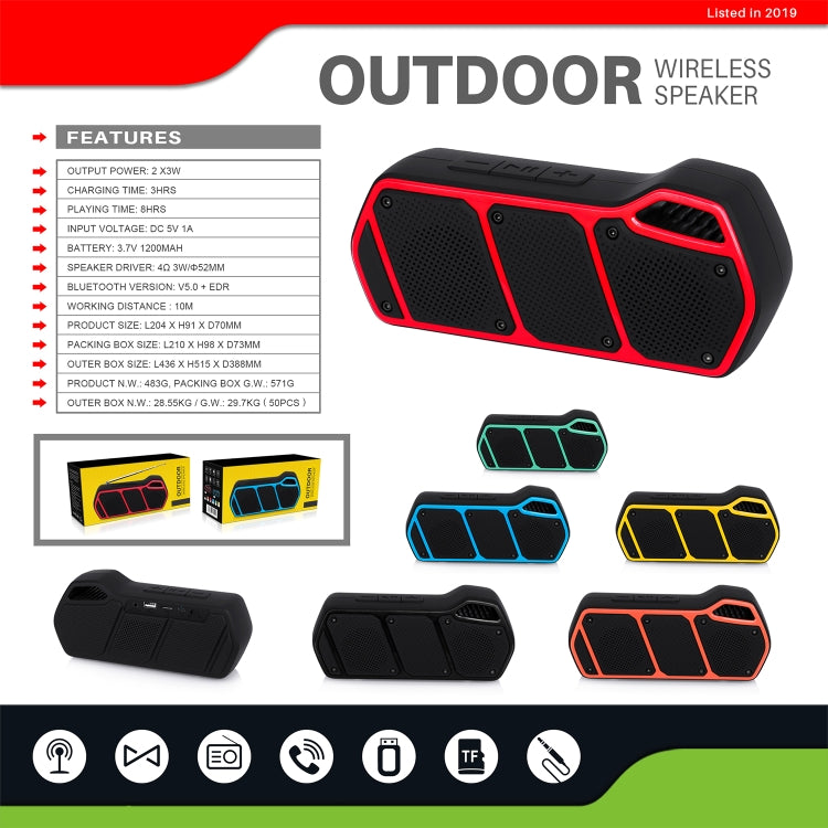 NewRixing NR-5011 Outdoor Portable Bluetooth Speakerr, Support Hands-free Call / TF Card / FM / U Disk(Orange)