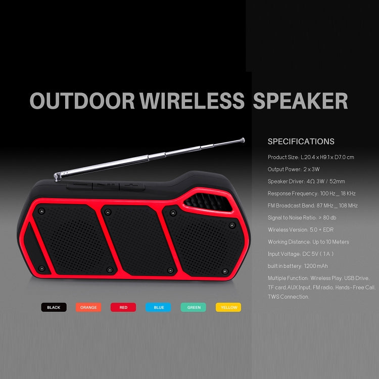 NewRixing NR-5011fm Outdoor Portable Bluetooth Speakerr, Support Hands-free Call / TF Card / FM / U Disk(Red)