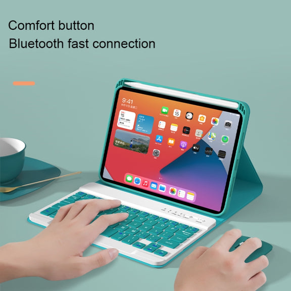 HK006 Square Keys Detachable Bluetooth Keyboard Leather Tablet Case with Holder for iPad mini 6(Mint Green)