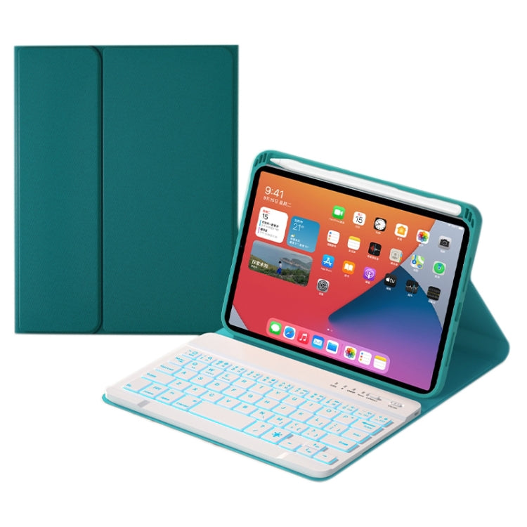 HK006D Square Keys Detachable Bluetooth Solid Color Keyboard Leather Tablet Case with Colorful Backlight & Holder for iPad mini 6(Dark Green)