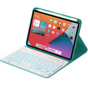 HK006D Square Keys Detachable Bluetooth Solid Color Keyboard Leather Tablet Case with Colorful Backlight & Holder for iPad mini 6(Dark Green)