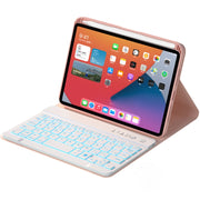 HK006D Square Keys Detachable Bluetooth Solid Color Keyboard Leather Tablet Case with Colorful Backlight & Holder for iPad mini 6(Pink)