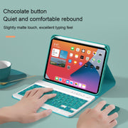 HK006D Square Keys Detachable Bluetooth Solid Color Keyboard Leather Tablet Case with Colorful Backlight & Holder for iPad mini 6(Mint Green)