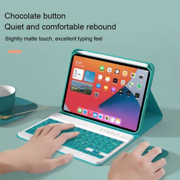 HK006D Square Keys Detachable Bluetooth Solid Color Keyboard Leather Tablet Case with Colorful Backlight & Holder for iPad mini 6(Mint Green)