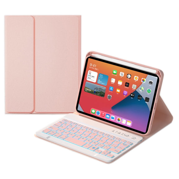 HK006D Square Keys Detachable Bluetooth Candy Color Keyboard Leather Tablet Case with Colorful Backlight & Holder for iPad mini 6(Pink)