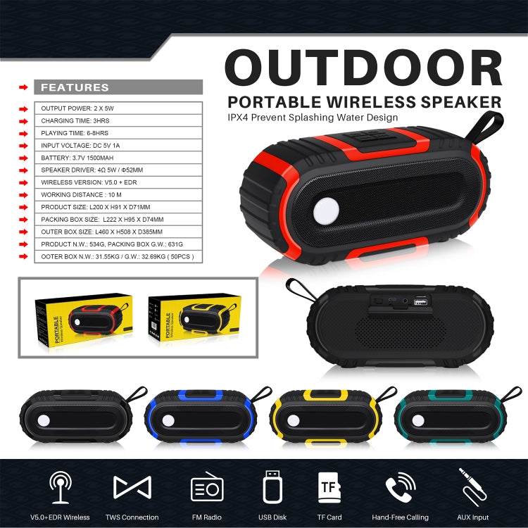 NewRixing NR-5016 Outdoor Splash-proof Water Bluetooth Speaker, Support Hands-free Call / TF Card / FM / U Disk(Green)