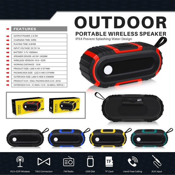 NewRixing NR-5016 Outdoor Splash-proof Water Bluetooth Speaker, Support Hands-free Call / TF Card / FM / U Disk(Green)
