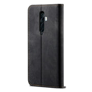 For OPPO Reno 2 Denim Texture Casual Style Horizontal Flip Leather Case with Holder & Card Slots & Wallet(Black)