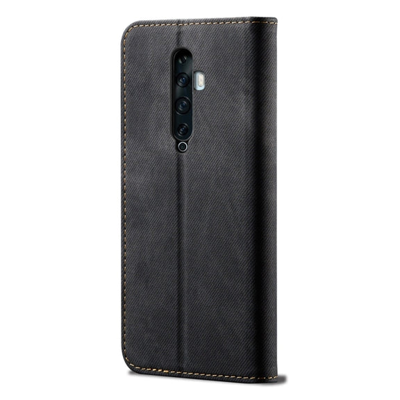 For OPPO Reno 2 Denim Texture Casual Style Horizontal Flip Leather Case with Holder & Card Slots & Wallet(Black)