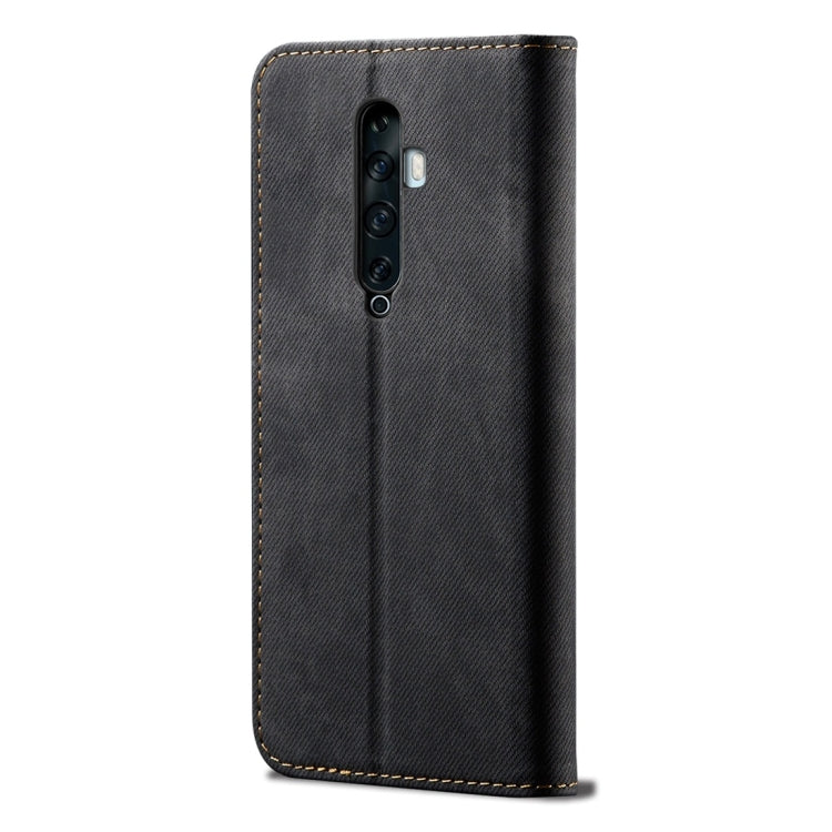 For OPPO Reno 2 Denim Texture Casual Style Horizontal Flip Leather Case with Holder & Card Slots & Wallet(Black)