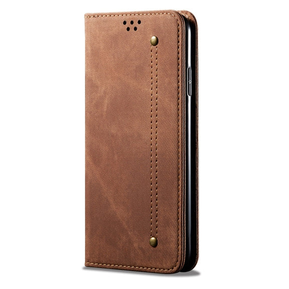 For iPhone 7 Plus / 8 Plus Denim Texture Casual Style Horizontal Flip Leather Case with Holder & Card Slots & Wallet(Brown)