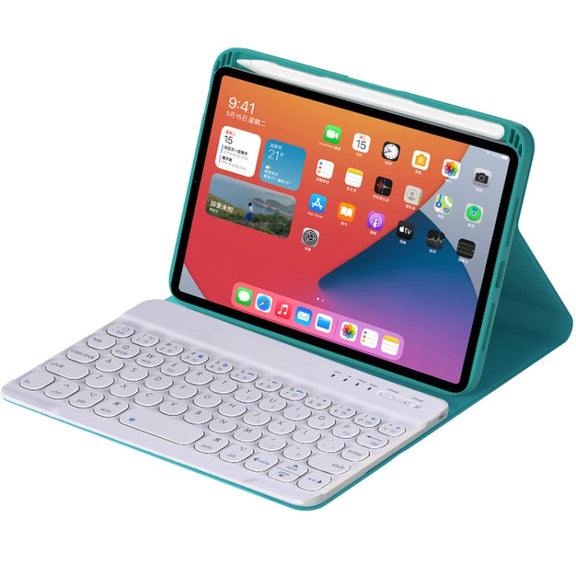 HY006 Round Keys Detachable Bluetooth Keyboard Leather Tablet Case with Holder for iPad mini 6(Dark Green)