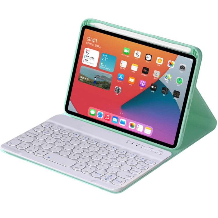 HY006 Round Keys Detachable Bluetooth Keyboard Leather Tablet Case with Holder for iPad mini 6(Mint Green)