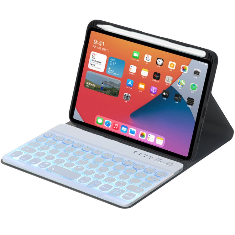 HY006D Round Keys Detachable Bluetooth Keyboard Leather Tablet Case with Colorful Backlight & Holder for iPad mini 6(Black)