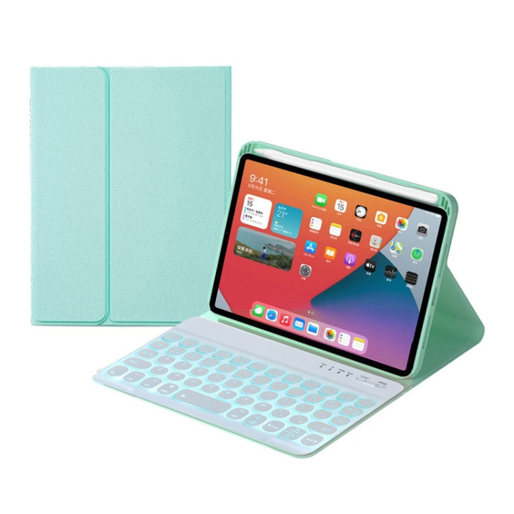 HY006D Round Keys Detachable Bluetooth Keyboard Leather Tablet Case with Colorful Backlight & Holder for iPad mini 6(Mint Green)