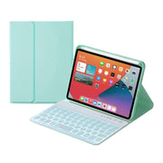 HY006D Round Keys Detachable Bluetooth Keyboard Leather Tablet Case with Colorful Backlight & Holder for iPad mini 6(Mint Green)