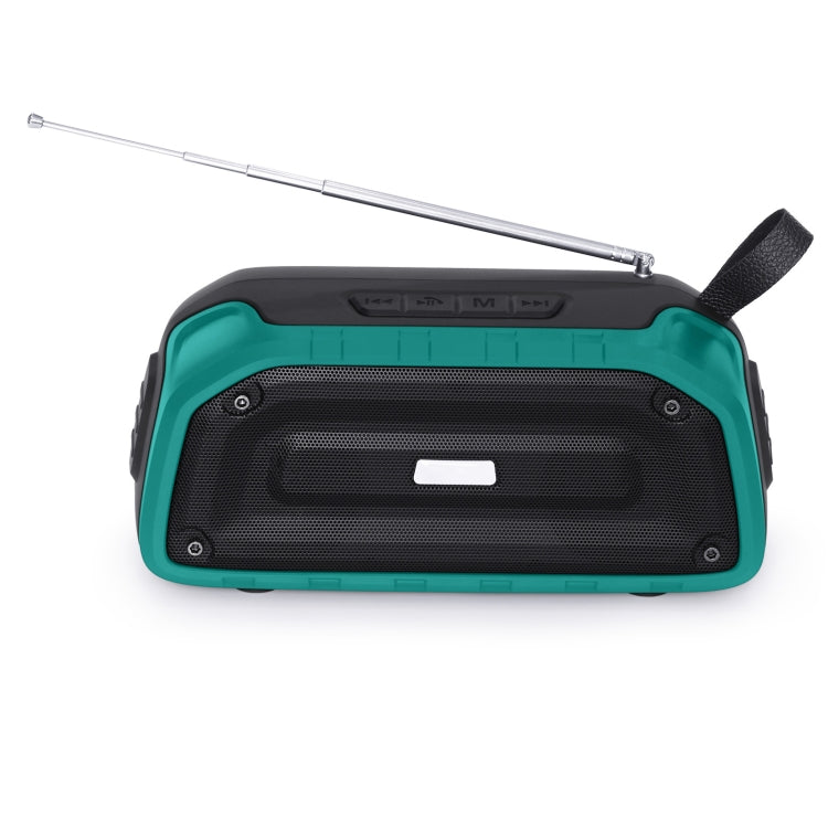 New Rixing NR-906FM TWS Water-resistant Bluetooth Speaker Support Hands-free Call / FM with Handle & Antenna(Emerald Green)