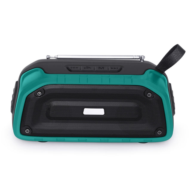 New Rixing NR-906FM TWS Water-resistant Bluetooth Speaker Support Hands-free Call / FM with Handle & Antenna(Emerald Green)